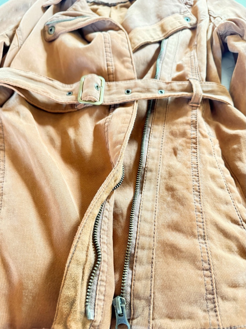 Anthropologie Camel Moto Jacket Belted Stretch Size S - Picture 11 of 15